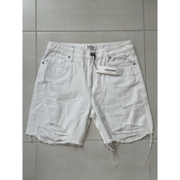 Vigoss Shorts Bermuda High Rise Distressed Cut Off White - Picture 1 of 16